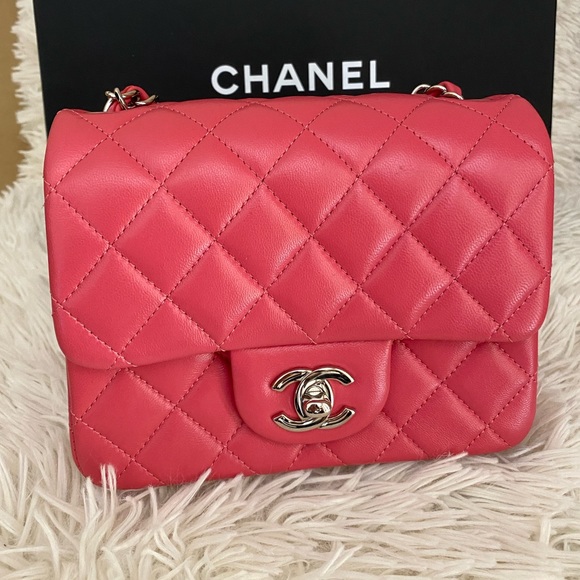 CHANEL Handbags - CHANEL pink lambskin square mini bag